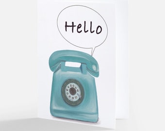 Hello card set | vintage phone hello greeting cards notecards with envelopes | blank inside | design | original art | immediate shipping