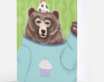 Bear birthday card pack | cute quirky animal birthday  cards | happy bday card set w/ envelopes | blank inside  | immediate shipping