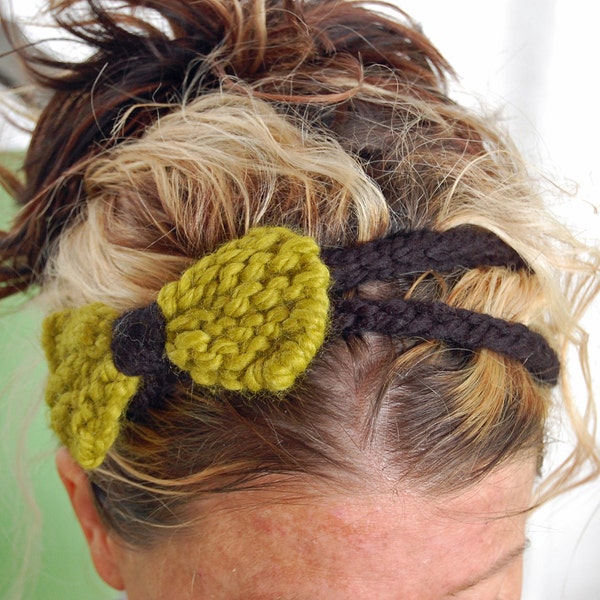 KNIT BOW HEADBAND - Black and Lemongrass - Spring Summer accessory trend - button closure - Great gift under 25