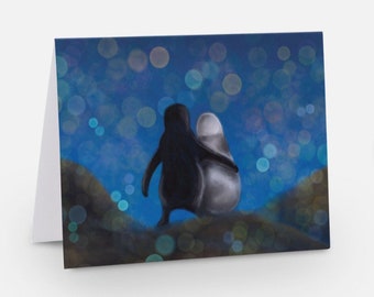 Penguin cards set | sweet bird greeting card pack notecards with envelopes | blank inside | animal  design cards | original art