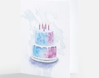 Birthday card pack | cake birthday cards | happy bday card set | notecards  w/ envelopes blank inside |  watercolor art | immediate shipping