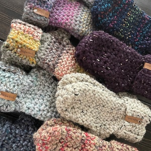 Handmade chunky oversized mittens, crochet knit mittens, wool blend mittens, folded ribbed cuff, choose your color