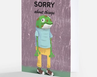 Frumpy frog sorry card | apology card cute sorry notecard with envelope |  blank inside | original art | witty sassy cards | thinking of you