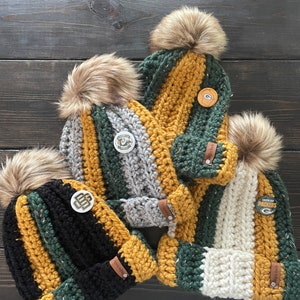 Green Bay football Team hat / packer gear  / Football hat / chunky crochet winter hat / holiday gift