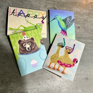 Confezione di biglietti d’auguri assortiti, set di biglietti per tutte le occasioni, biglietti con buste, interno vuoto, biglietti con simpatici animali, opere d’arte originali