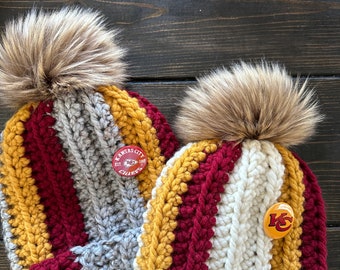 Kansas City football Team hat / chiefs gear  / Football hat / chunky crochet winter hat / holiday gift