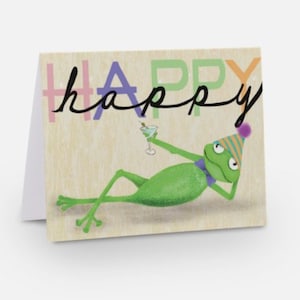 Frog birthday card pack | happy birthday cards notecards with envelopes  | blank inside | cute quirky animal cards | original art