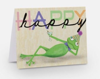 Frog birthday card pack | happy birthday cards notecards with envelopes  | blank inside | cute quirky animal cards | original art