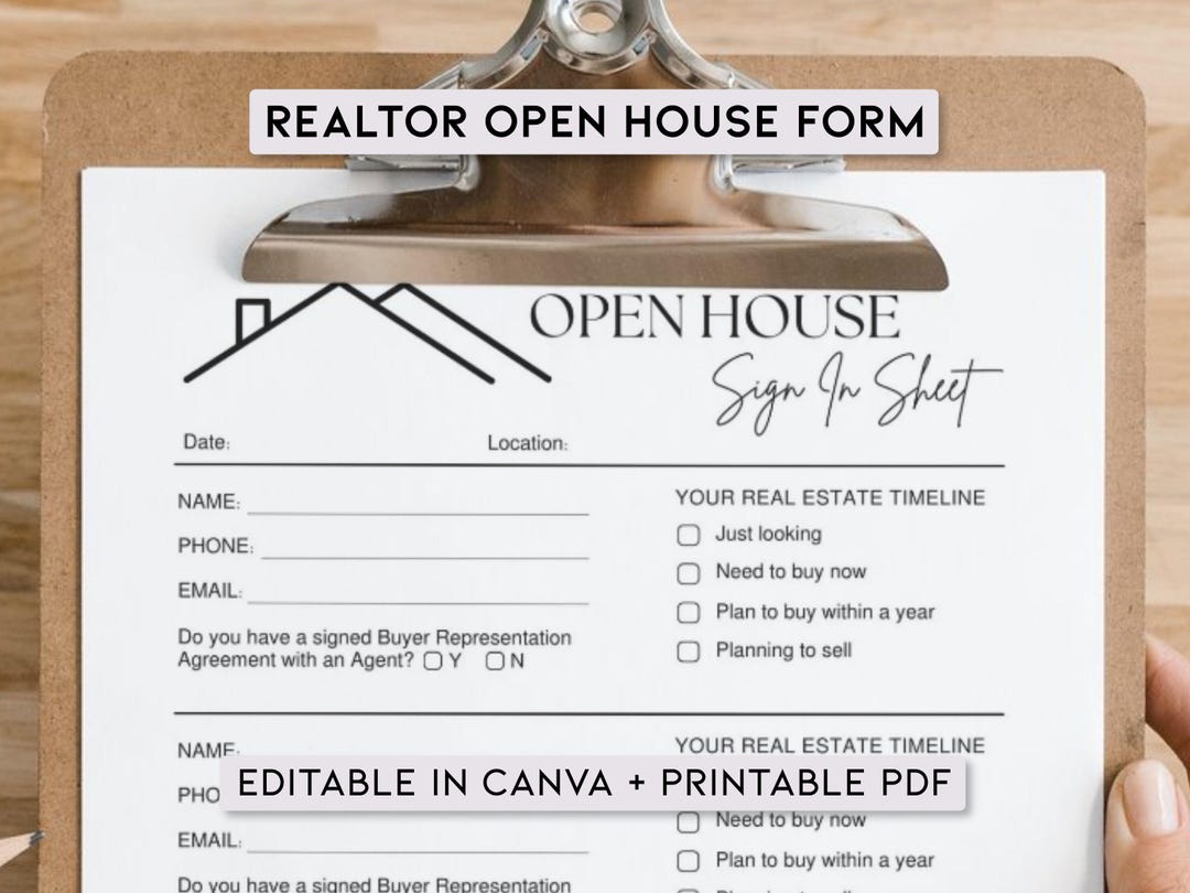 Realtor Open House Sign in Sheet Editable Canva Template | Real Estate ...
