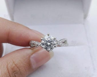 Anillo de compromiso de diamantes y moissanita de 4 quilates,