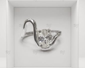 2.00 Ct Oval Moissanite Diamond Ring, 925 Sterling Silver Solitaire Engagement Ring, Diamond Hidden Halo Engagement Ring