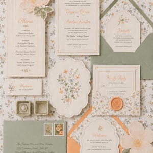 Modèle de faire-part de mariage en toile, suite modifiable de faire-part de mariage, ensemble d'invitations florales, téléchargement immédiat, PDF imprimable