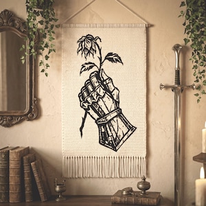 Knight Rose Tapestry Crochet Pattern, Medieval Banner Wall Hanging, Knightcore Decor