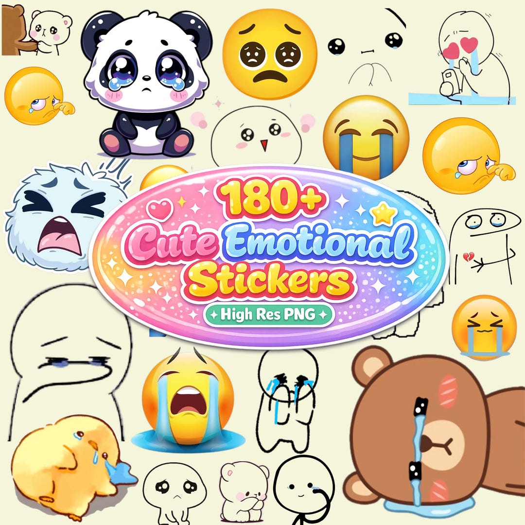 180+ Cute Emotional Stickers Bundle PNG | Kawaii Mood Sticker Pack ...