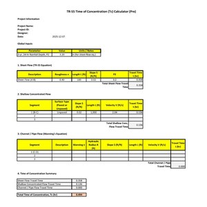 Time of Concentration (Tc) Rechner für Stormwater Design
