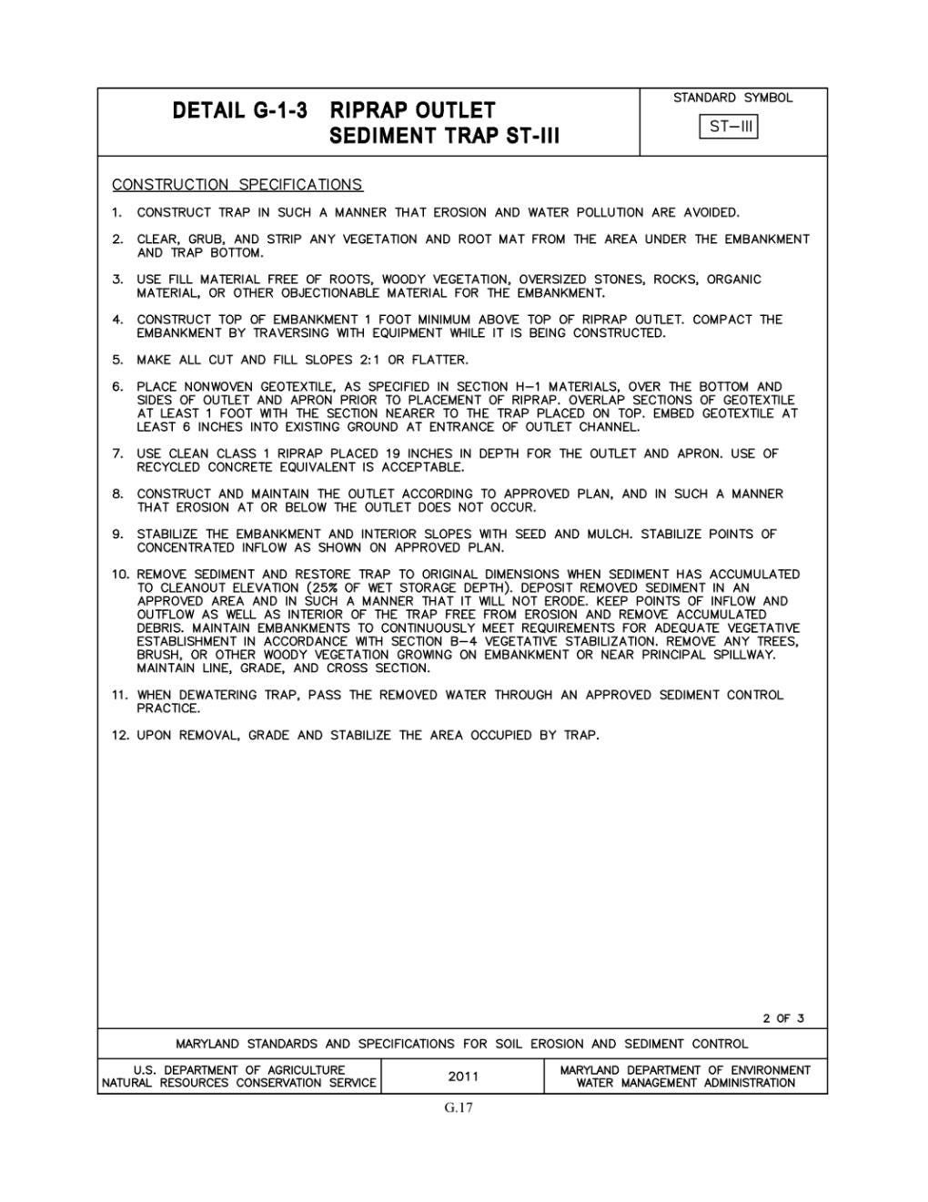 MDE ST-III Riprap Outlet Sediment Trap Design Spreadsheet | Stormwater ...
