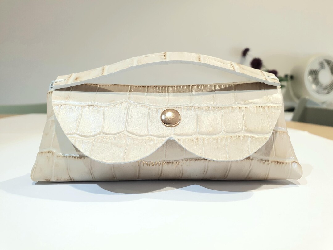 Croc Embossed Ivory Leather Mini Pouch, Handmade Small Leather Pouch ...
