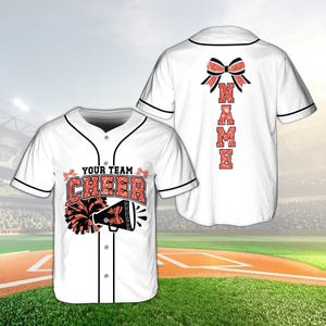 Benutzerdefinierte Cheerleader Baseball Jersey, personalisierte Name Cheer Uniform, Glitter Red Cheer Squad Spirit Wear, personalisiertes Pom Poms Megaphon