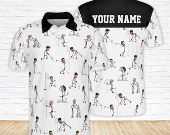 Custom Face Polo Shirt with Name, Personalized Golf Shirt for Men and Women, Funny Photo Golf Gift, Stick Figure Golfer, Custom Golf Apparel
