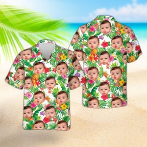 Personalisiertes Hawaiihemd mit Gesicht, individuelles Ananas-Wassermelonen-Shirt, lustiges Geschenk für Papa, individuelles Foto-Strandhemd, Sommertop für Männer