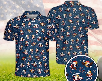 Patriotic Eagle Golf Polo Shirt - Funny USA 250 Golfing Shirt for Men - 4th of July Performance Polo - American Flag Golf Apparel