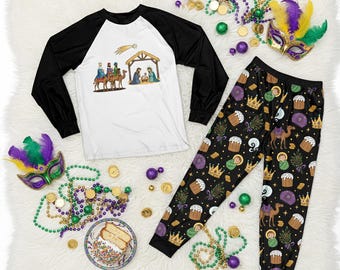 Nativity Scene Pajamas, Three Wise Men Epiphany Design, Matching Family Sizes, Comfortable for Sacred Holiday Traditions and Joy