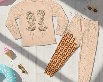 Six Seven Birthday Pajamas Set | Funny 6 7 Donut Drip PJs | Warm Family Cozy Matching | Sweet 67th Party Gift for Him Her