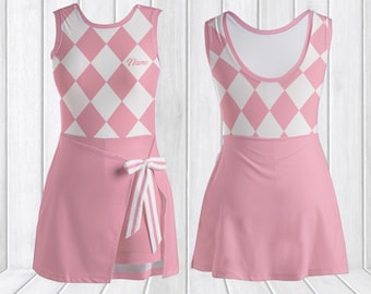 Vestido de tenis personalizado para mujeres y niñas, conjunto de pickleball Argyle personalizado, vestido de golf a cuadros con nombre, regalo de ropa deportiva preppy
