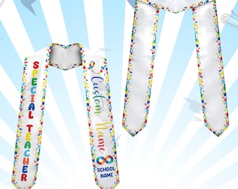 Estola de formatura personalizada para professores com necessidades especiais de conscientização sobre o autismo, faixa personalizada com nome e ano letivo da turma de 2026, peça de quebra-cabeça colorida