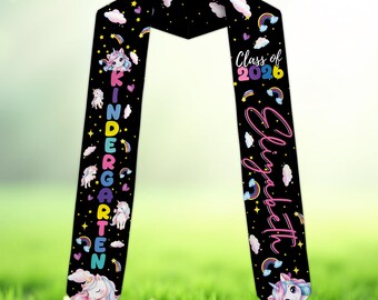 Unicorn Kindergarten Graduation Sash Custom Name and Year Graduation Stole for Kids Class of 2026