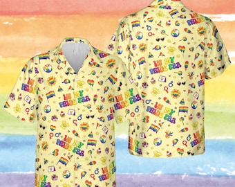 Colorful Rainbow Hawaiian Shirt, In My Pride Era Graphic Shirt, LGBTQ+ Ally Outfit, Pride Flag Button Up, Family Matching Summer Clothing