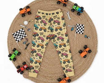 Monster Truck Pajamas, Personalized School Grade PJs Soft Boys, Comfortable Back to School Gift for Family set