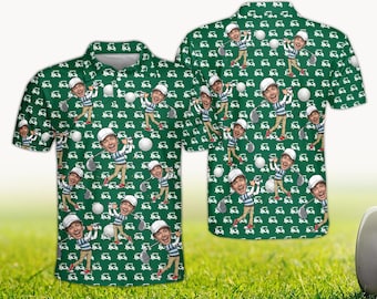 Personalized Face Polo Shirt for Men, Custom Golf Shirt with Photo, Funny Golfer Gift, Birthday Gift for Golfers, Custom Men's Polo Shirt