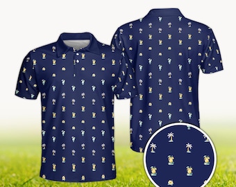 Strand Cocktail Poloshirt, Palme Blumen Sommer Top, Unisex Tropical Golf Shirt, Urlaubsparty Bekleidung, Geschenk für Sommerliebhaber, Polo