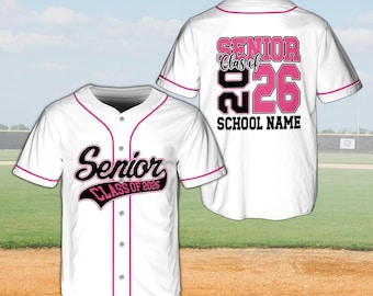 Camisa de beisebol personalizada para a turma de formandos de 2026, uniforme de time personalizado para a formatura, uniforme escolar rosa e preto para a turma de formandos de 2026.