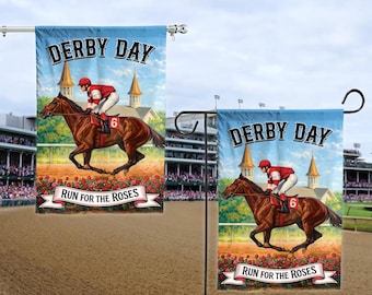 Bandeira de jardim para o Derby Day, decoração externa "Run For The Roses", banner para fãs de corridas de cavalos do Kentucky, placa equestre dupla face para jardim.