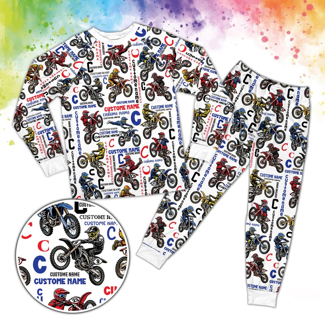 Personalized Dirt Bike Name Pajamas, Custom Motocross Racing Pjs Set ...