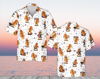 Funny 4th of July Hot Dog Hawaiian Shirt, Patriotic Glizzy Button Down, USA BBQ Party Shirt, Independence Day Unisex Summer Beach Wear