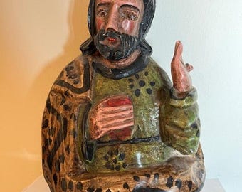 Estatua de Santo de madera tallada a mano vintage de 9 pulgadas, arte popular, figura de Bulto para colgar en la pared