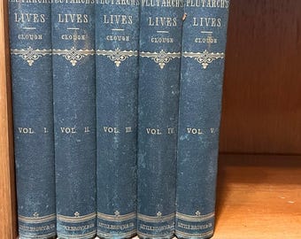 1885 Plutarch’s Lives Clough 5 Vol Set Antique Cloth Little Brown & Co Boston