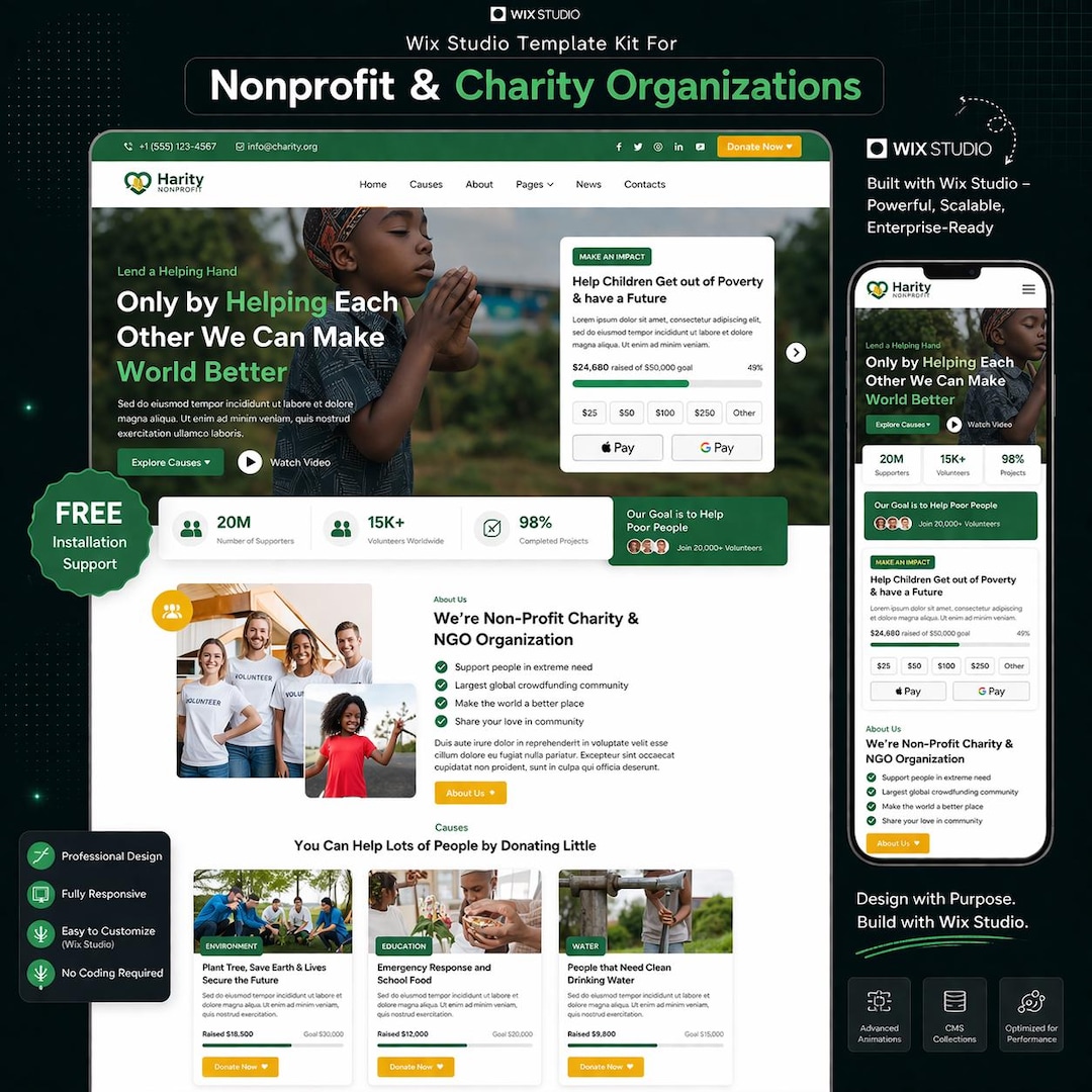 NGO Wix Studio Website Template | Charity Donation Fundraising Design ...