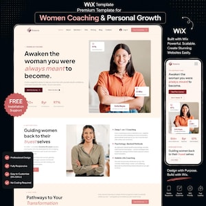 Peut inclure: Modèle de site web pour le coaching féminin et le développement personnel. L'image présente des femmes et le texte : « Réveillez la femme que vous étiez censée devenir » et « Guider les femmes vers leur vrai moi ».