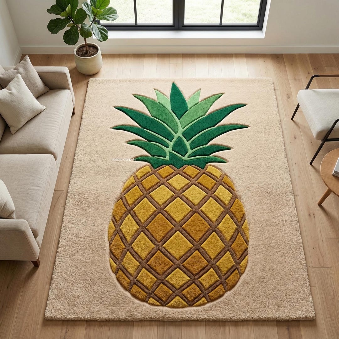 Pineaaple Insoired Rug Pineapple Design Rug Hand Tufted Wool Tropical Fruit Modern Area Rug - Etsy