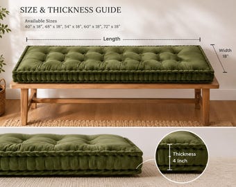 Custom Tufted Bench Cushion, Window Seat Pad, Thick Upholstery Pad, Indoor Outdoor