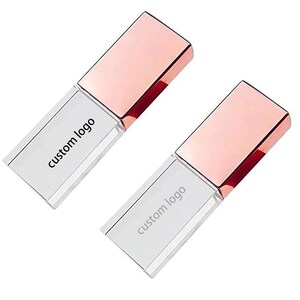 Kryształowa pamięć USB w kolorze różowego złota, pendrive z logo i możliwością przechowywania zdjęć (prezent ślubny)