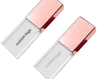 Rose Gold Crystal USB Drive, Custom Logo Photo Storage Stick (Wedding Gift)