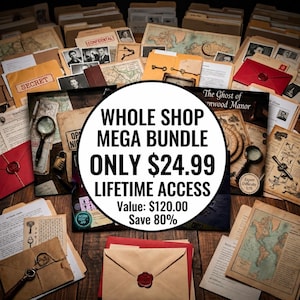 Whole Shop Bundle Printable Escape Room, Murder Mystery Game Party Kit, Detective Logic Puzzle Games PDF, Group Game Instant Download