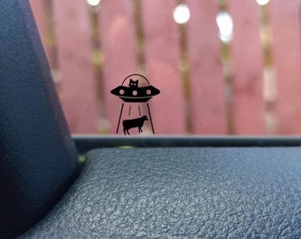 Calcomanía oculta de gato y vaca OVNI - Calcomanía para coche SUV con huevo de Pascua