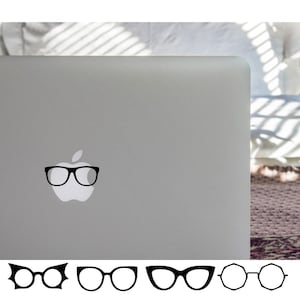 Pegatina de vinilo con diseño de minigafas - Gafas de nerd o geek para portátil, funda de móvil, botella de agua, decoración de coche - Varios colores y estilos