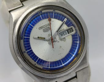Vintage Seiko 5 Automatic Men’s Watch 6119-8500 Day Date Blue Dial Japan